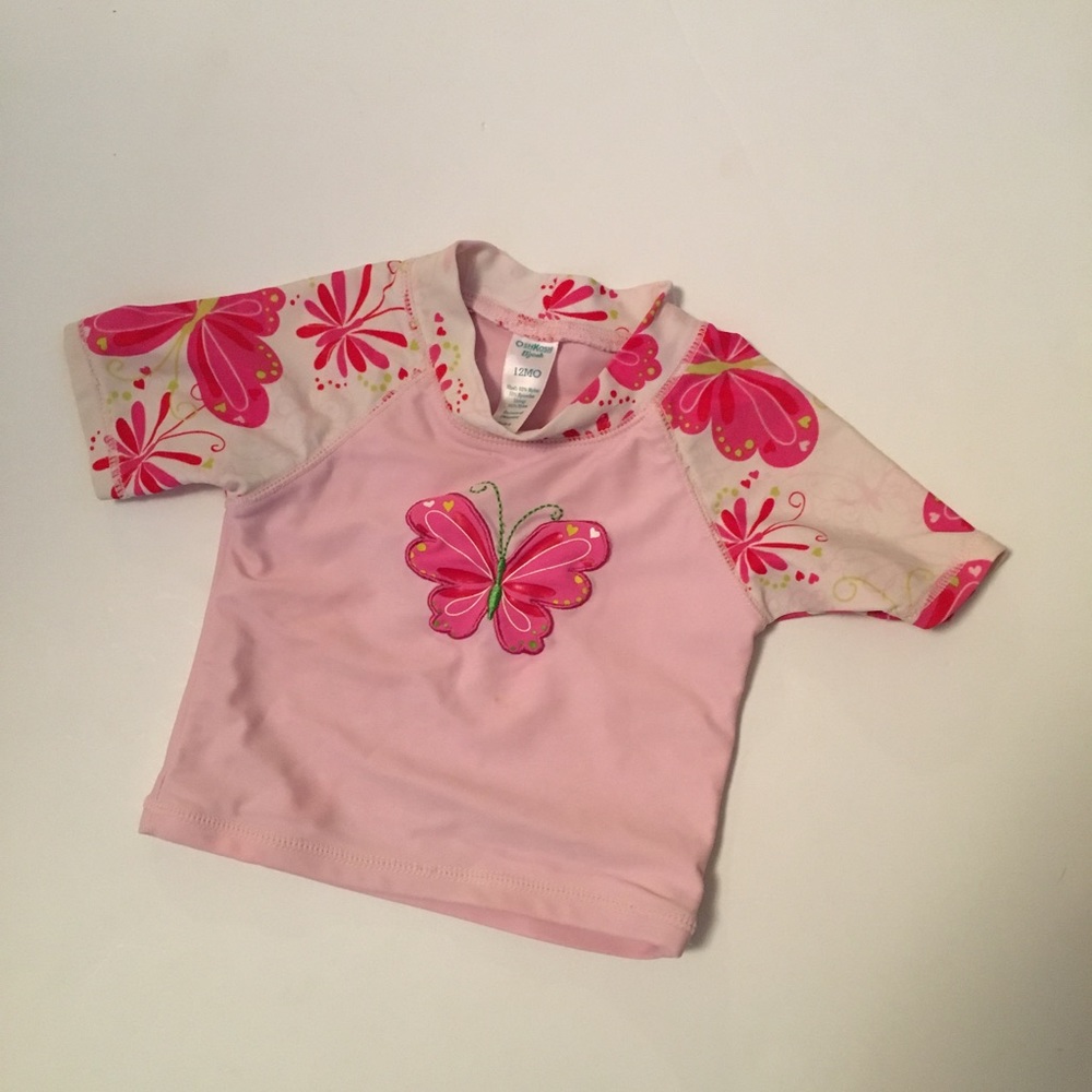 Baby 12 mos rash guard girl pink floral swimsuit
